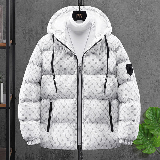 Autumn And Winter Casual Printing Popular Padded Hooded Cotton Coat Men